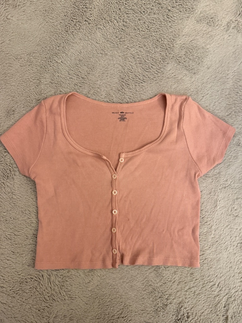 Brandy Melville Ribbed Button-Front Crop Top - Dusty Rose